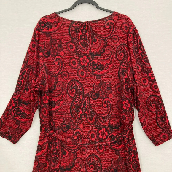 Glamour Red Black Paisley Print Belted Soft Stretch Surplice Dress size 22W - Picture 9 of 11